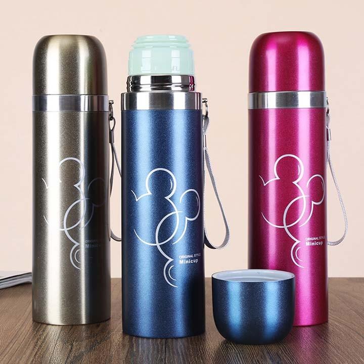 Bình Đựng Nước Giữ Nhiệt Nóng Lạnh Cao Cấp 2 Lớp Mug Mouse Độ Bền Cao, Thiết Kế Nắp Chống Tràn An Toàn 500ml