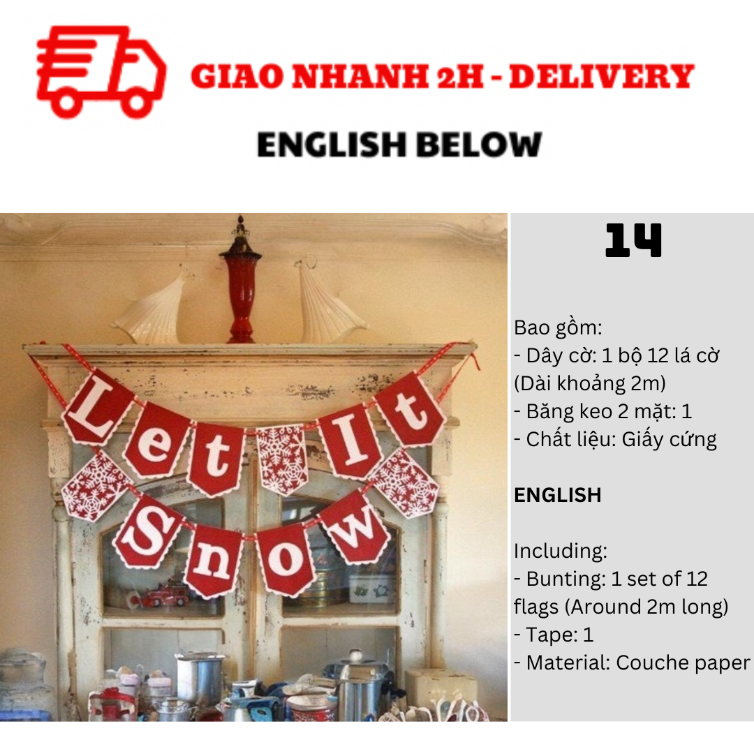 Bộ Dây Cờ Noel Trang Trí Tiệc Nhiều Mẫu - Merry Christmas Bunting DCXM31