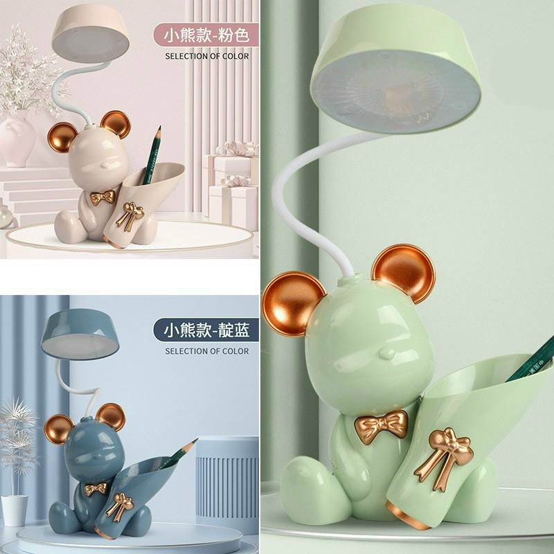 Đèn Học Desk Lamp Kèm Ống Bút Hình Gấu Bearbrick Đáng Yêu Cho Bé ( chọn màu nt cho shop )