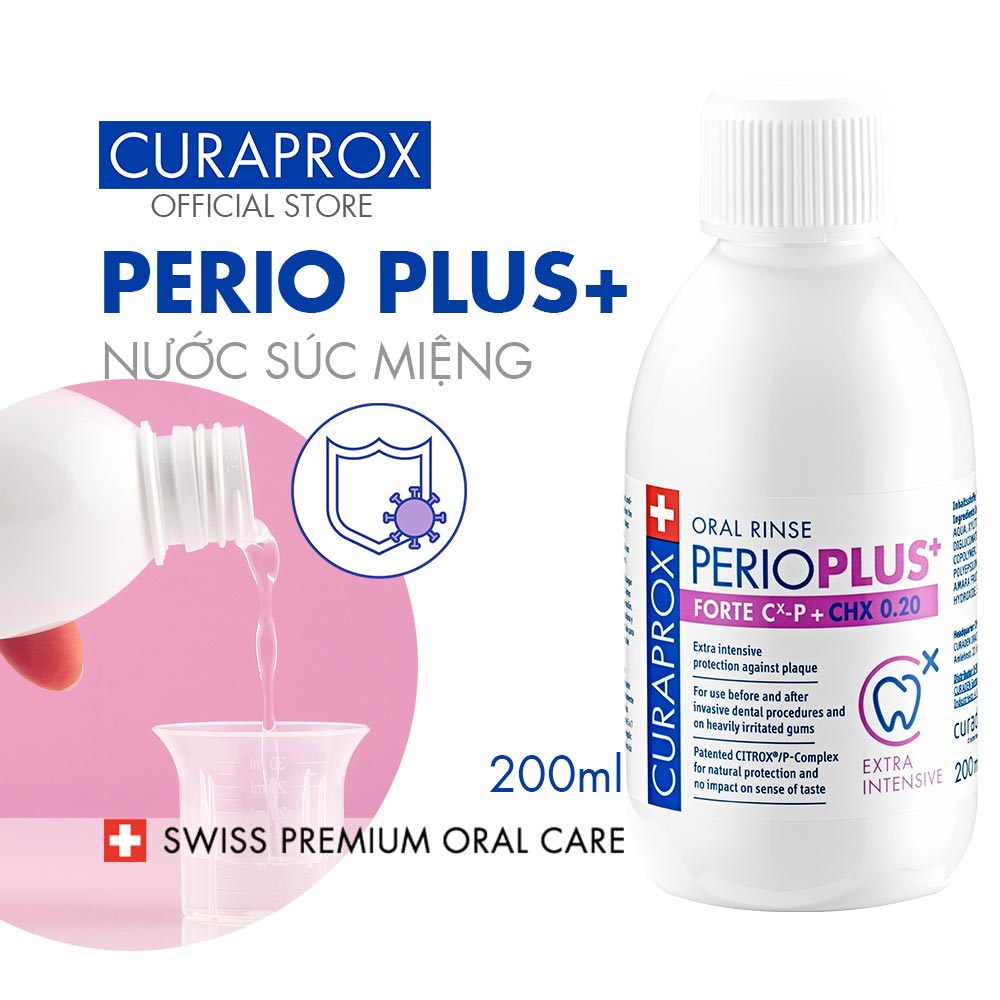 Nước súc miệng sát khuẩn Curaprox Perio Plus ngừa viêm nướu – Forte CHX 0.2 200ml