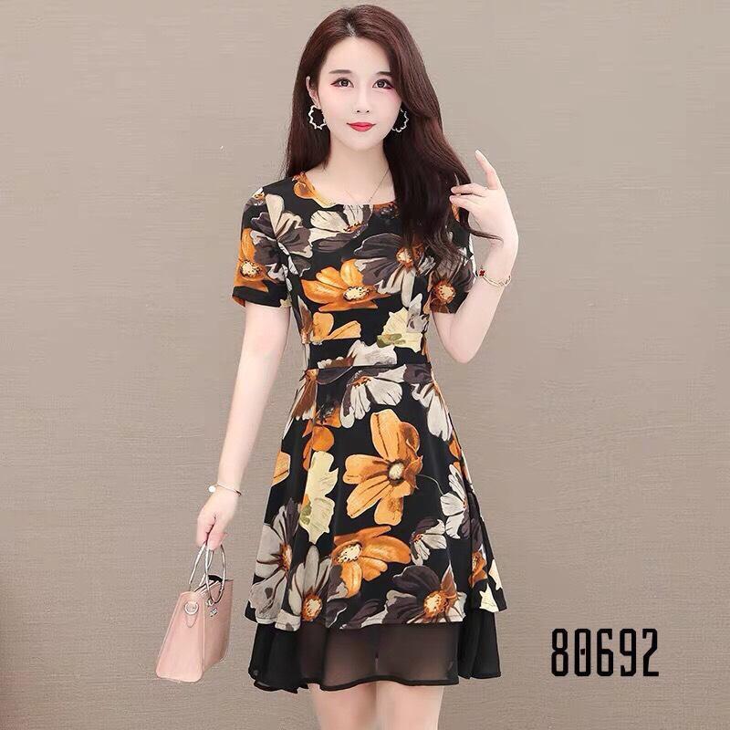 ĐẦM XÒE SIÊU SANG TAY NGẮN HỌA TIẾT HOA CỰC ĐẸP