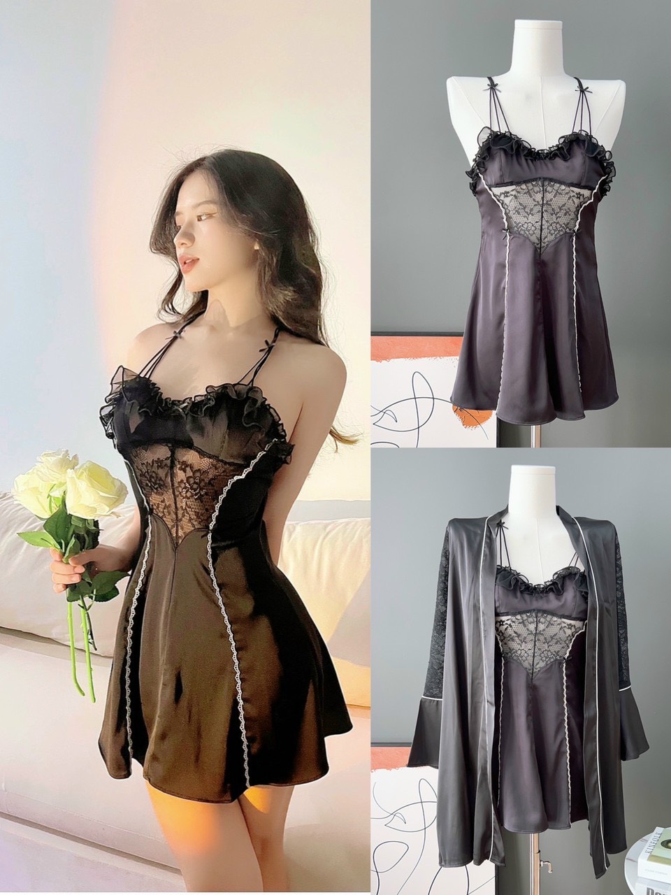 Váy Ngủ Hai Dây Phối Ren Quyến Rũ - B.Lingerie