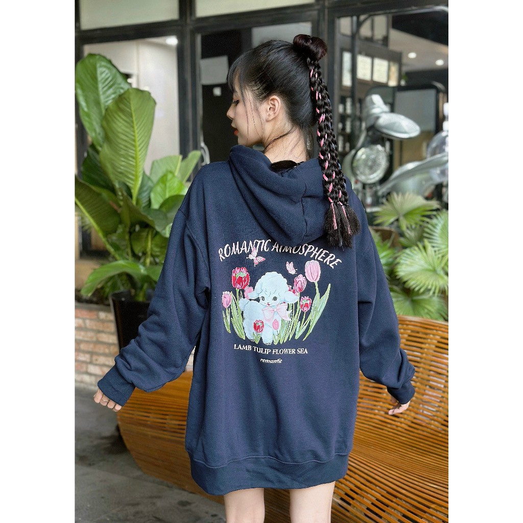 Áo Hoodie Zip Hoa Tulip, Áo Khoác Hoodie dây kéo Nam Nữ Form Rộng Chất Nỉ Bông Cotton Dày 2 Lớp Ulzzang Unisex