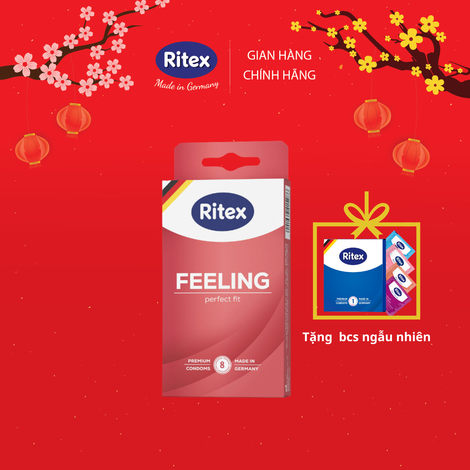 Bao cao su Ritex Feeling, siêu mỏng ôm sát, hộp 8 chiếc