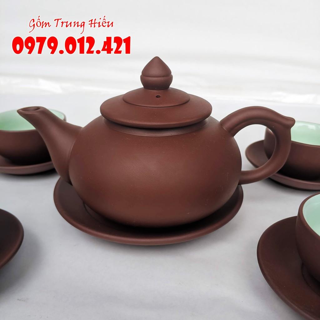 Bộ ấm chén tử sa Bát Tràng chóp nâu