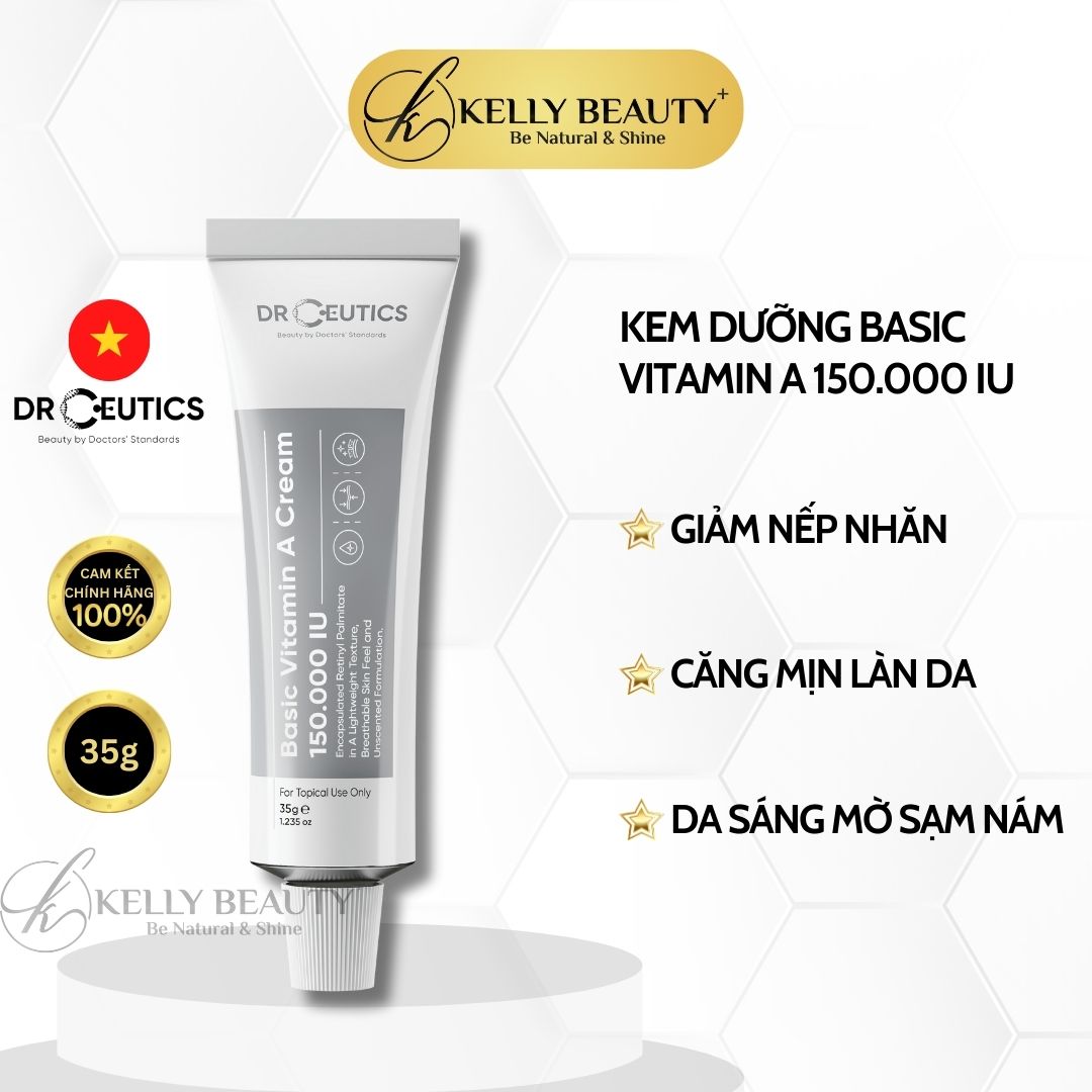 Kem Dưỡng Basic Vitamin A Cream 150.000 IU DrCeutics - Mờ Nếp Nhăn, Căng Mịn; Sáng Da, Mờ Thâm Nám | Kelly Beauty