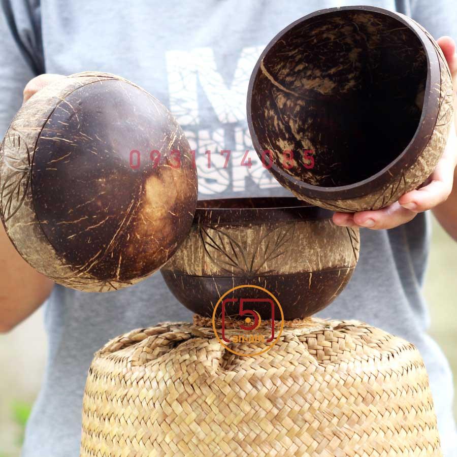 Tô/Chén/Bát gáo dừa khắc hoa văn Cap