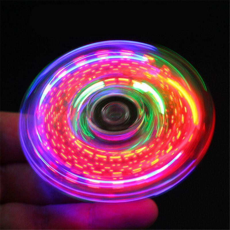 (18 chế độ) Con Quay Đồ Chơi Fidget Spinner Edc Có Đèn Led Phát Sáng Giúp Giảm Stress Trắng Trong Suốt