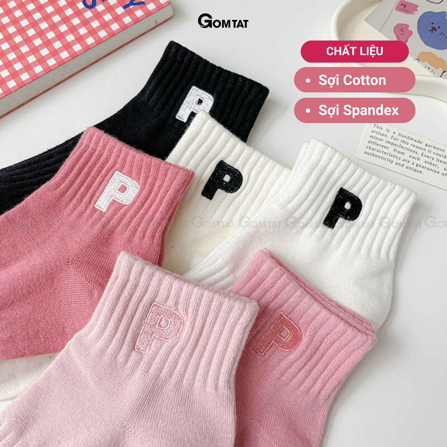 Tất nữ cổ ngắn cao cấp mẫu chữ P, vớ cổ thấp chất liệu cotton mềm mại, thấm hút - NGANCHUP-UYE-7003-1DOI
