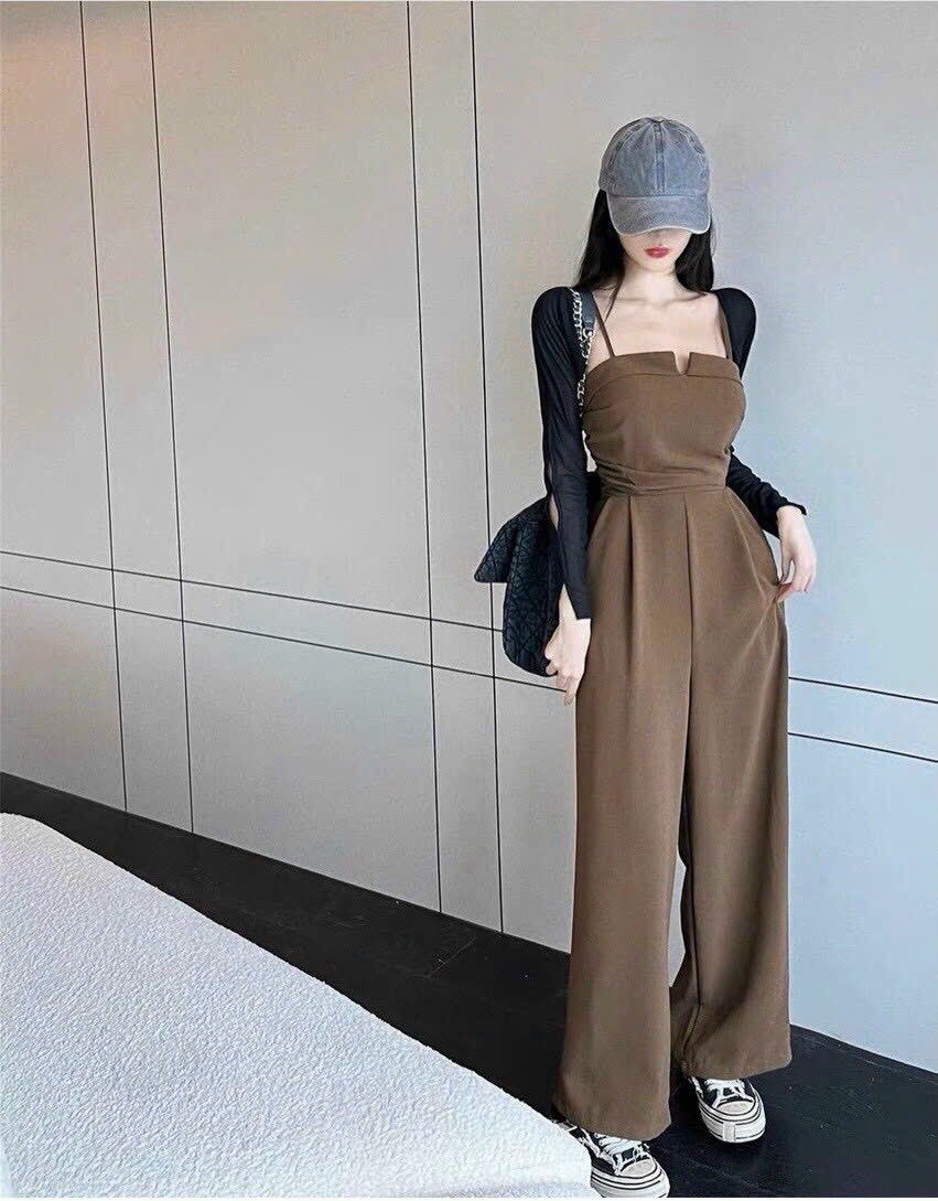 JUMPSUIT / ĐỒ BAY ÁO 2 DÂY CỔ U QUẦN ỐNG RỘNG LƯNG CAO SUÔNG TRƠN ĐI CHƠI ĐI BIỂN DẠO PHỐ