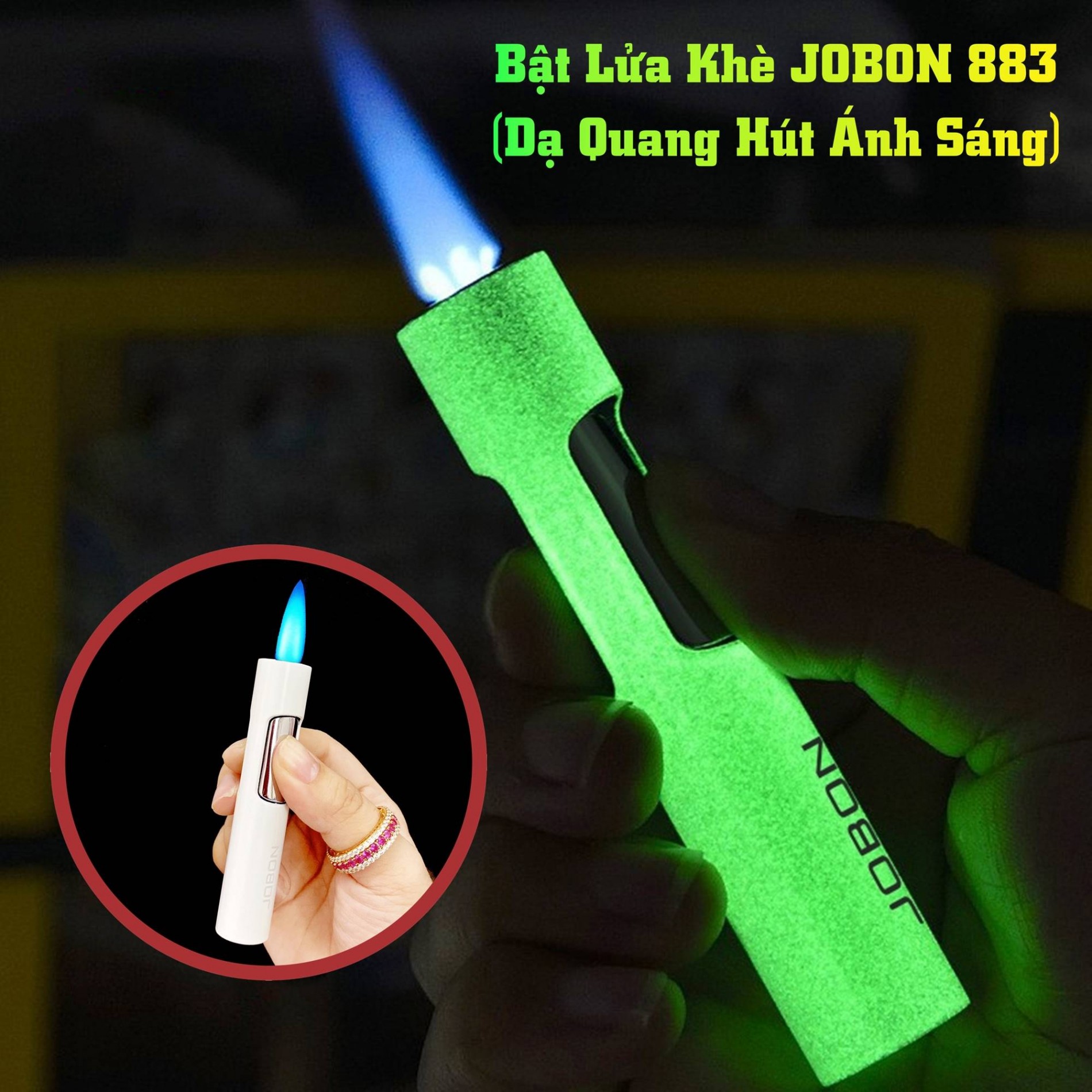 Hột quẹt bật lửa khè JOBON 883 dạ quang hút ánh sáng - xài gas