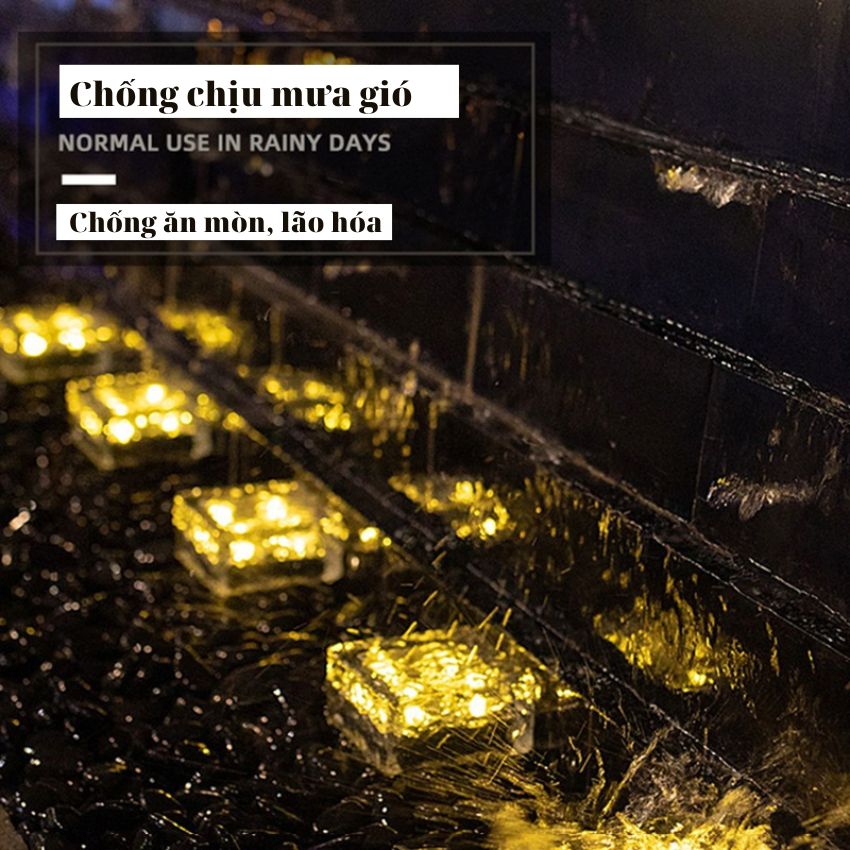 Đèn LED Năng Lượng Mặt Trời Hình Đá Viên Gạch Pha Lê Chống Thấm Nước Trang Trí Lối Đi Ngoài Trời