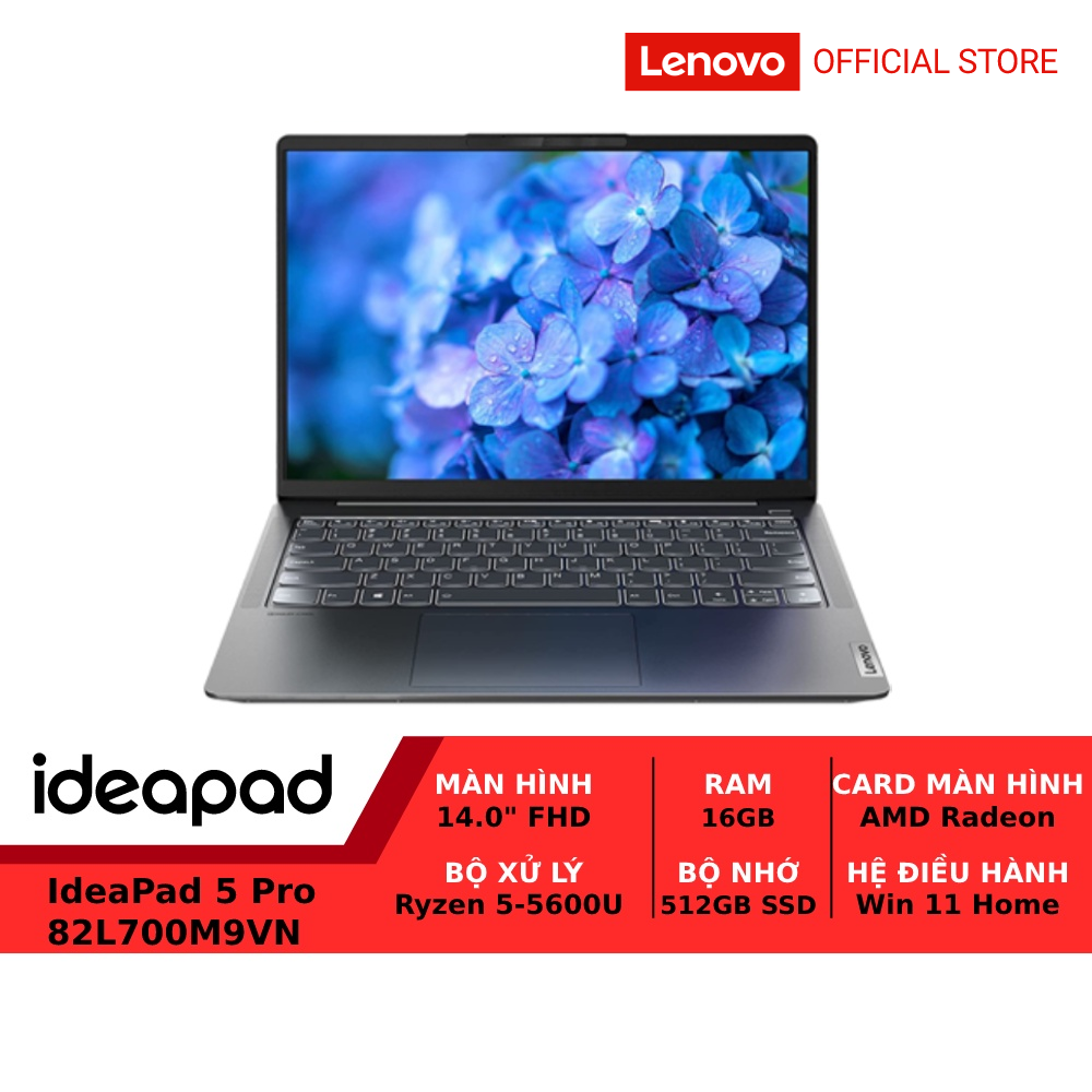 Laptop LENOVO IdeaPad 5 Pro 82L700M9VN R5-5600U|16GD4|512GB|AMD Radeon|14.0-2.8K|W11 - Hàng chính hãng