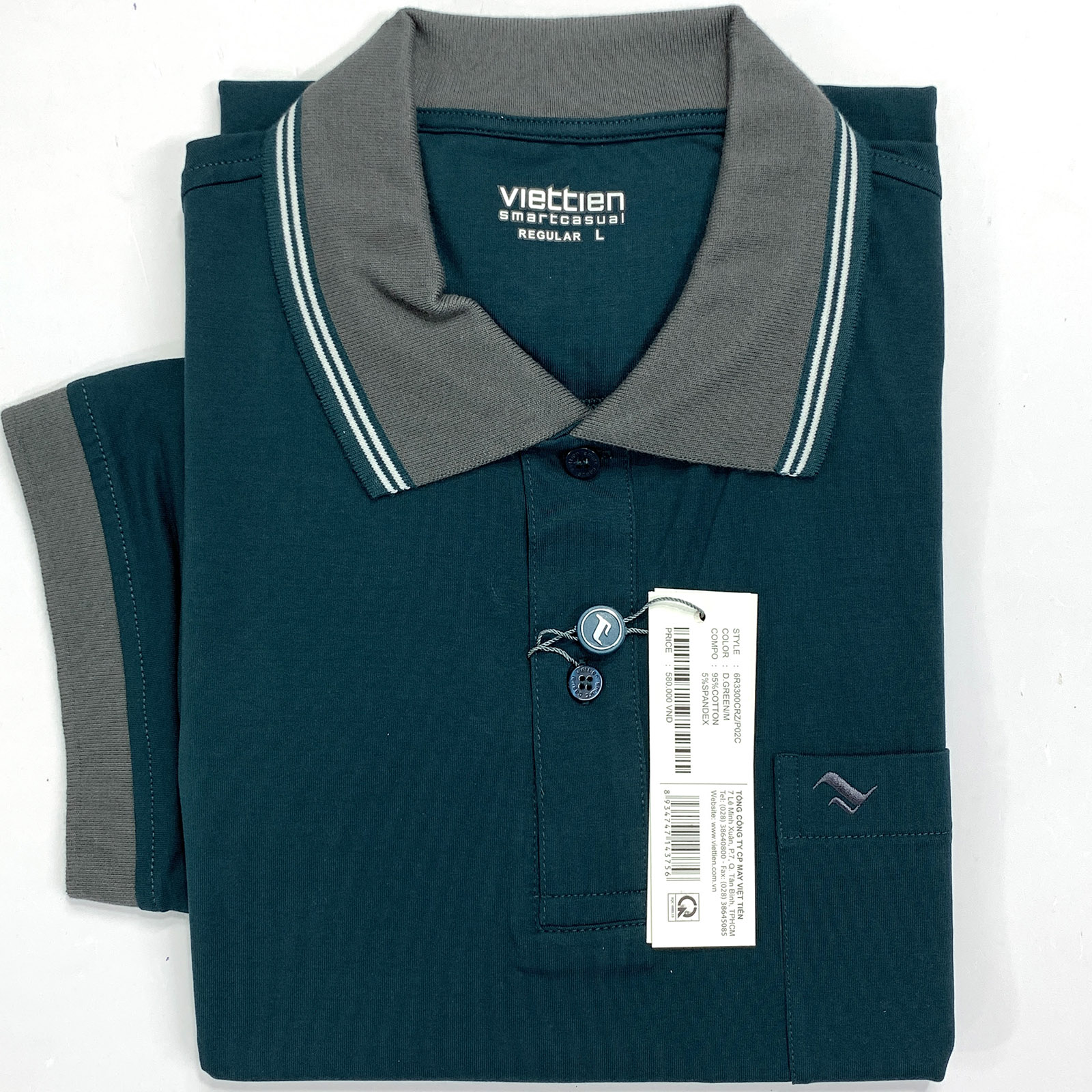 Áo thun nam có cổ Việt Tiến phom regular 3300 mặc thoải mái - Áo thun nam polo cao cấp chất liệu cotton mịn mượt thoáng mát