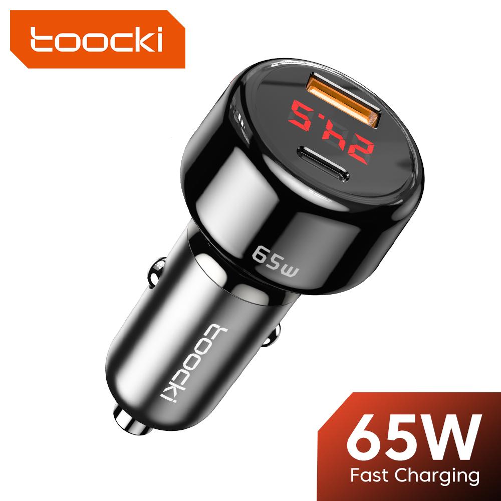 Bộ sạc xe hơi Toocki PD 65W USB Type C Sạc nhanh trong bộ sạc điện thoại xe hơi Digital Digital Bộ sạc điện thoại cho điện thoại di động QC3.0