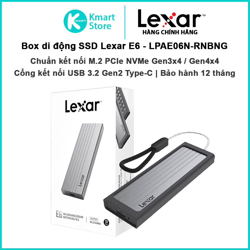 Box SSD di động Lexar E6 LPAE06N-RNBNG M.2 PCIe NMVe | Cổng giao tiếp USB-C | Bảo Hành 12 Tháng - Hàng Chính Hãng