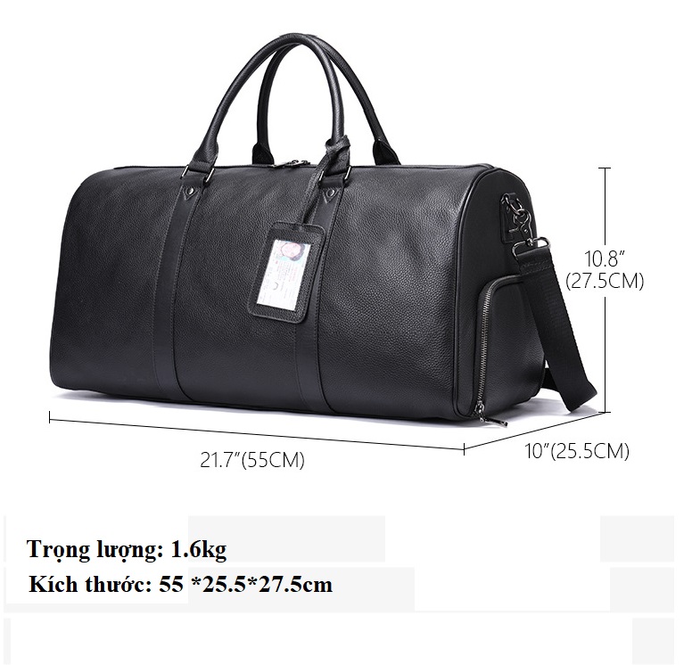 Túi trống du lịch da bò cao cấp BHM6020 có ngăn để giày riêng