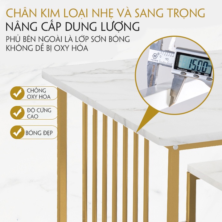 Bàn trà sofa ANA phòng khách mặt bàn họa tiết vân đá cẩm thạch 2 tầng khung thép chân sơn nhũ vàng mã SF01