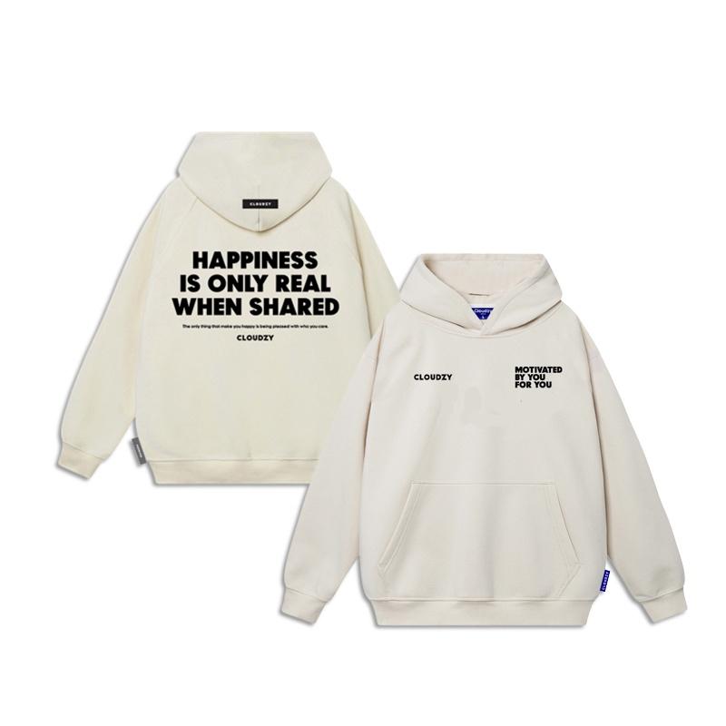 Áo hoodie local brand nam nữ unisex cặp đôi nỉ ngoại cotton form rộng có mũ xám đen dày cute zip oversize HAPPINESS