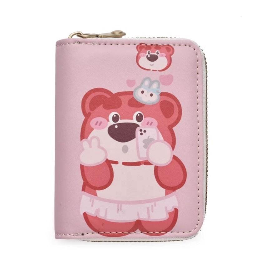 Ví mini cầm tay nam nữ hoạ tiết gấu dâu lotso Túi đựng thẻ tiện lợi