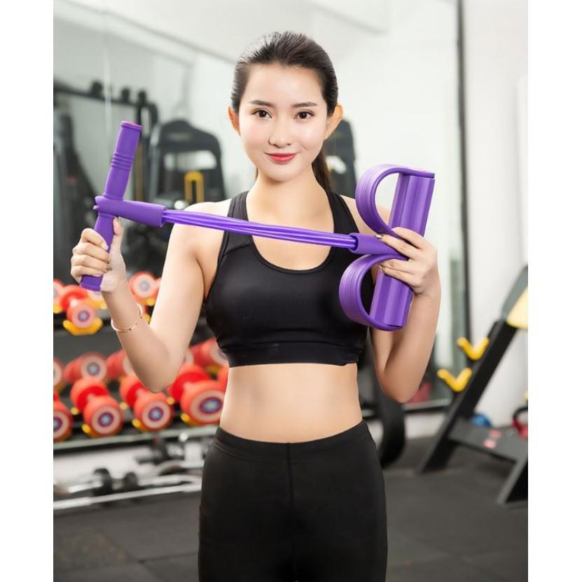 Dây Cao Su Tập Gym Bụng - Dây Kéo Đàn Hồi Kháng Lực 4 Ống Cao Su Tập Thể Dục Đa Năng Tại Nhà