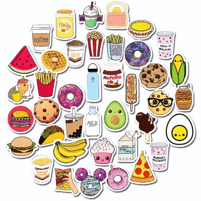 Sticker Hình Fast Food siêu cute dành cho xe máy, mũ bảo hiểm, laptop