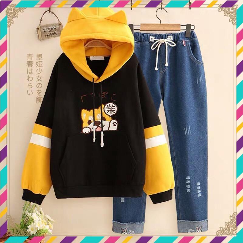 ÁO HOODIE NỮ ️️ áo khoác hoodie  ( CÚN DỂ THƯƠNG ) VẢI NỈ NHIỀU MÀU - AO HOODIE FREE SIZE DƯỚI 60KG dibbycloset