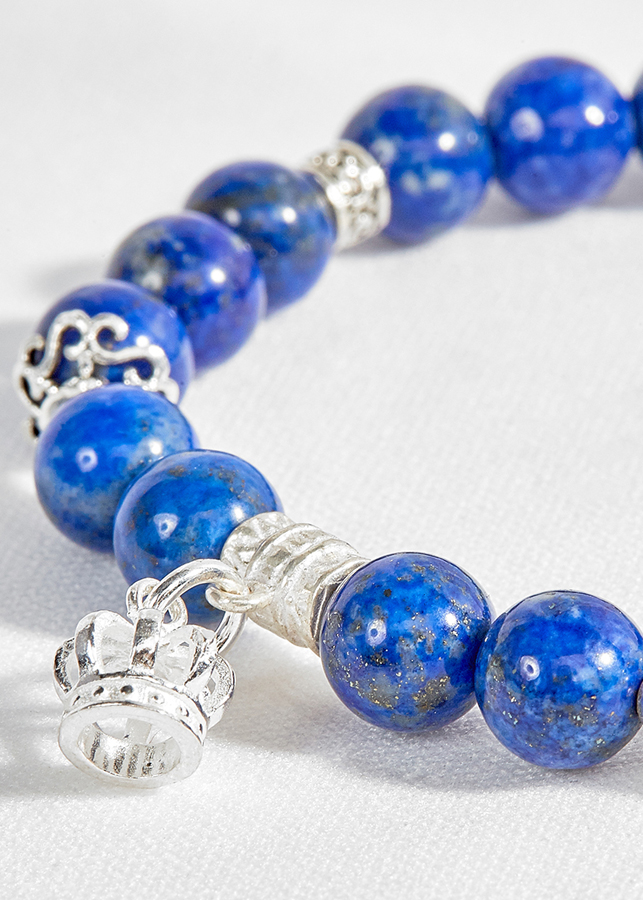 Vòng tay đá lapis lazuli phối charm vương miệng bạc Ngọc Quý Gemstone