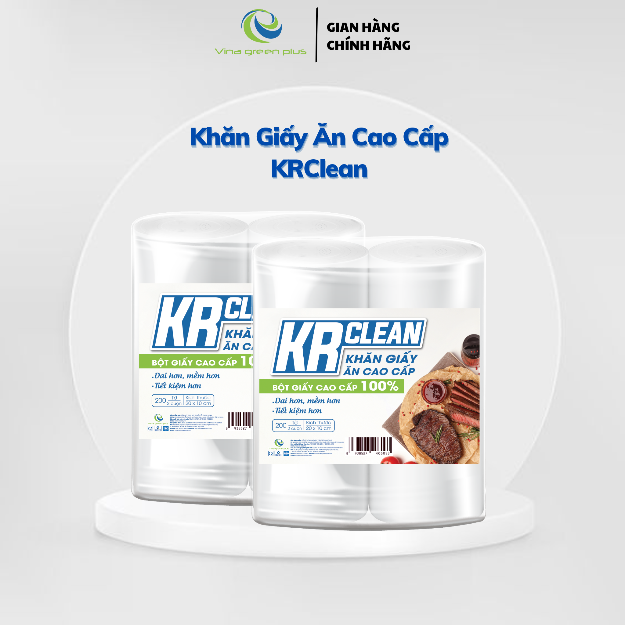 Khăn Giấy Ăn Cao Cấp KRClean 2 cuộn- 100 Tờ/ Cuộn - Siêu Mịn/Siêu Mềm