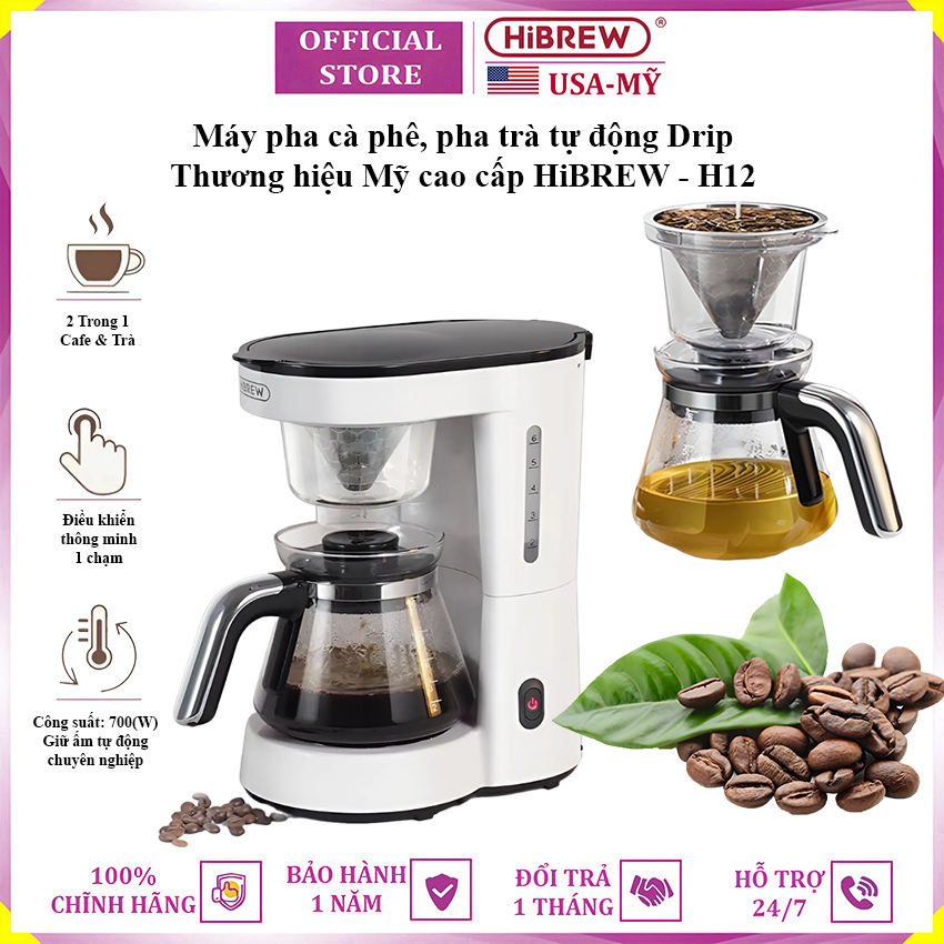 Máy pha cà phê, pha trà tự động Drip thương hiệu Mỹ cao cấp HiBREW H12 - Công suất 700W - Hàng nhập khẩu