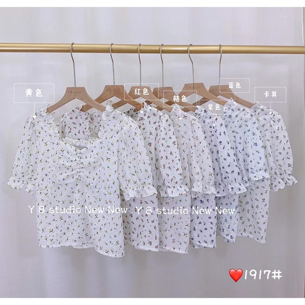 Áo hoa cổ bèo nhún ngực Ulzzang style  Hàng quảng Châu