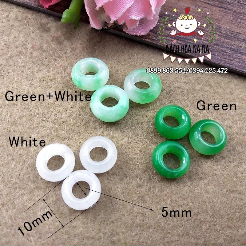 Gói 4 Viên charm xỏ đá 9-10mm, lỗ 5mm đá ngọc tự nhiên, ngọc phong thủy, ngọc tròn xỏ dây Nana handmade shop