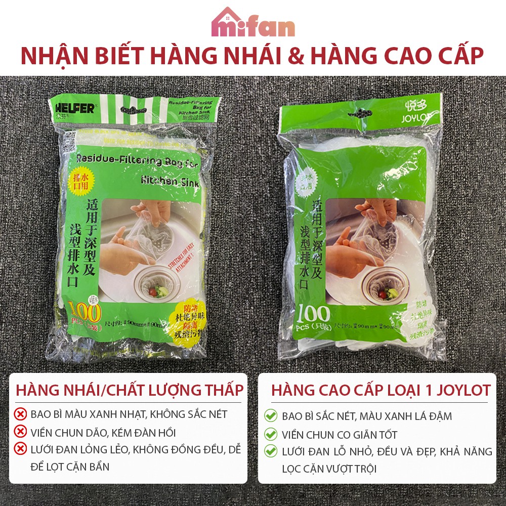 Túi Lọc Rác Bồn Rửa Chén Bát JOYLOT - Túi Lưới Vải Tự Phân Huỷ Có Chun Miệng Túi - Mifan Hàng Chính Hãng