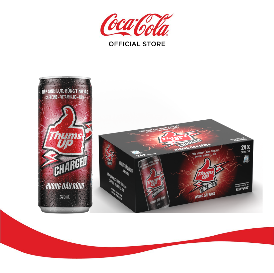 Lốc/Thùng 24 Lon Nước Giải Khát Thums Up Hương Dâu Rừng 320ml x 24 Sale 6.6