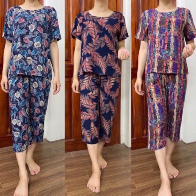 Đồ bộ tole lửng, bộ lanh trung niên cho mẹ quần ống rộng, vải dầy mền mịn, mặc mát thấm hút mồ hôi size 48-70kg
