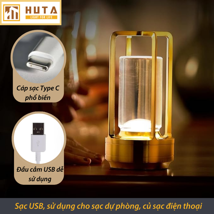 Đèn Bàn Led Quầy Bar HUTA RESNEN Cao Cấp Cảm Ứng Tích Điện Điều Chỉnh Ánh Sáng Vàng Trang Trí Quán Cà Phê, Nhà Hàng, Sự Kiện