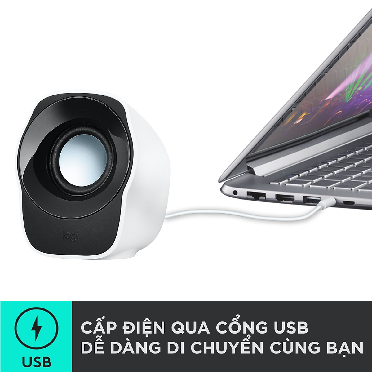 Loa âm thanh nổi có dây Logitech Z121 - Kết nối jack 3.5mm và USB-A, điều chỉnh độ dài dây ở mặt sau, nhỏ gọn, phù hợp PC/ Laptop -Hàng chính hãng