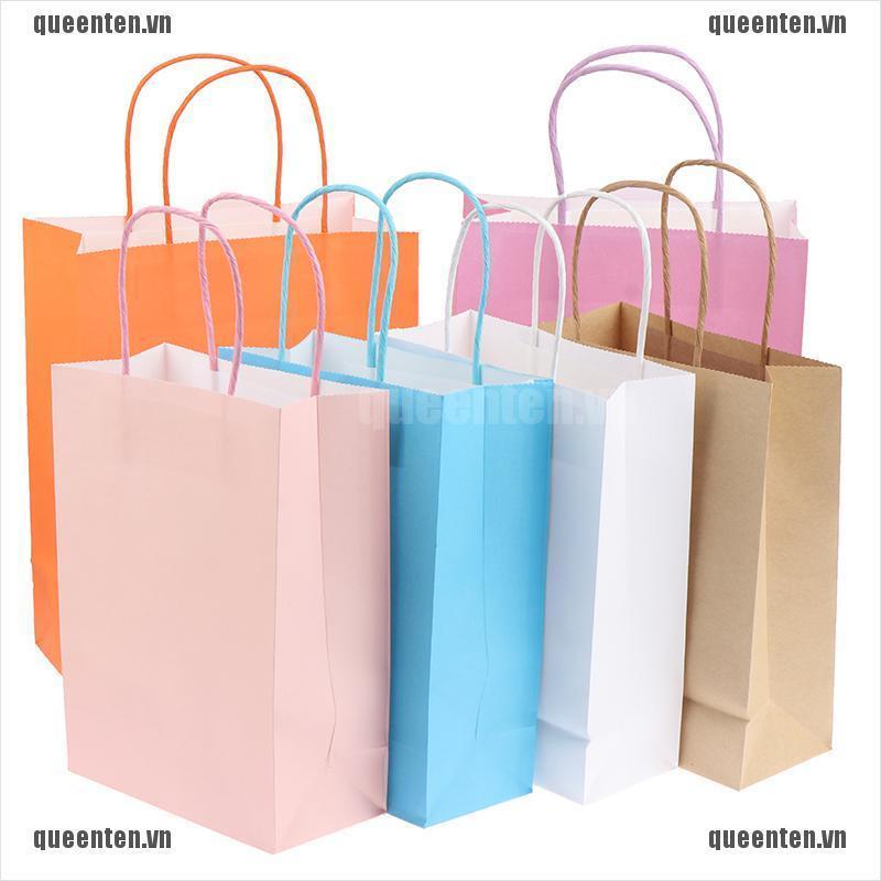 Solid Color Paper Party Bags Kraft Bag With Handles Recyclable Birthday Gift Bag QUVN