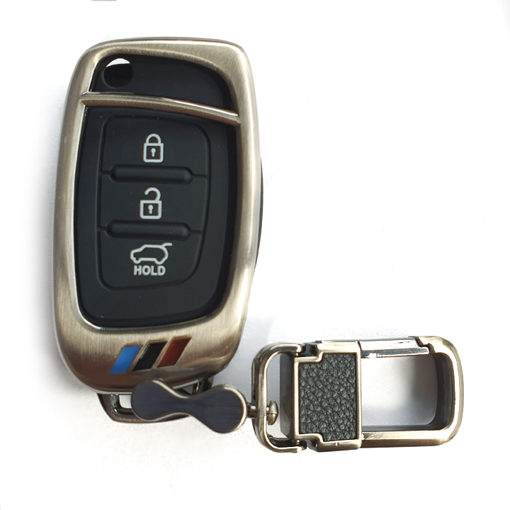 Ốp bảo vệ chìa khóa xe Hyundai 3 nút bằng inox cao cấp sang trọng PKXH-145
