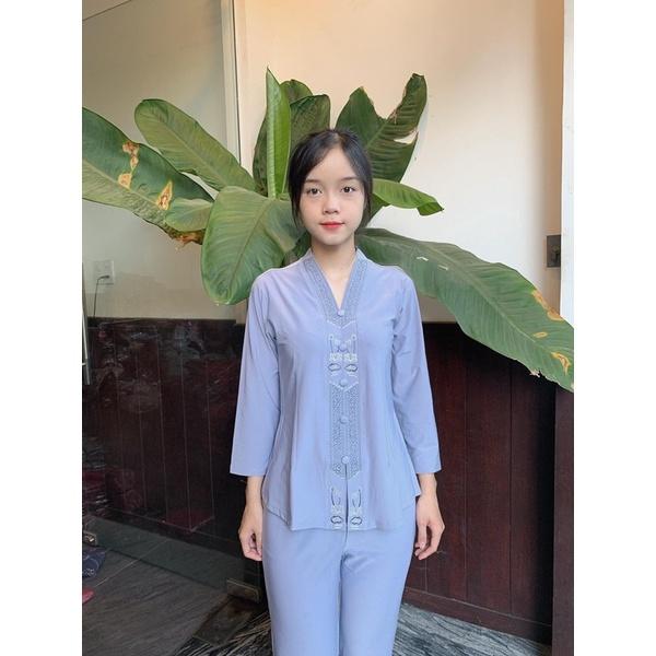 Đồ Lam # Mẫu Bà Lai Thêu Lắc Sen# Quần Áo Nữ # Đồ Bộ # Thun Co Giãn # Không Nhăn