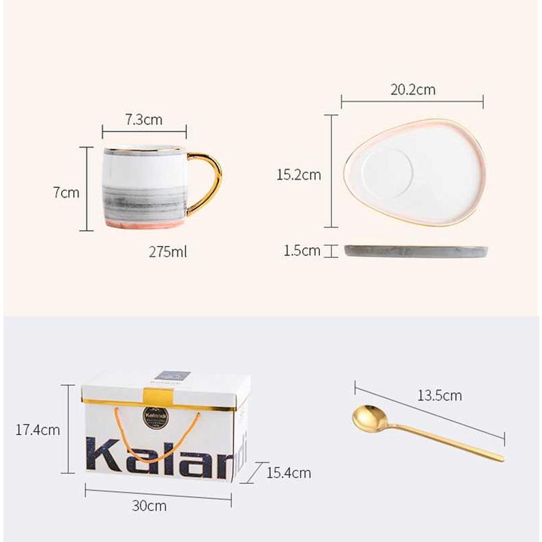 Set tách cafe, bộ ly tách cafe, thìa và đĩa lót sang trọng - Kalandi