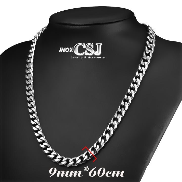 Dây chuyền nam inox cao cấp kiểu lặc đôi 9mm màu trắng sáng đẹp, không đen, không gỉ, chuẩn thời trang