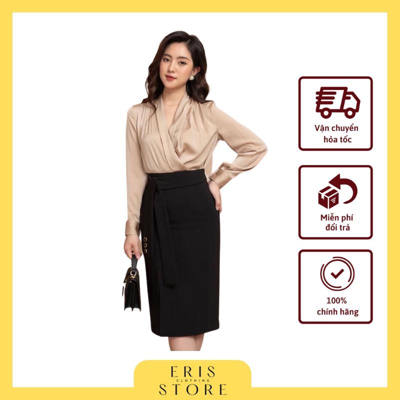 Chân váy bút chì vạt chéo cúc ngọc Eris Siêu đẹp