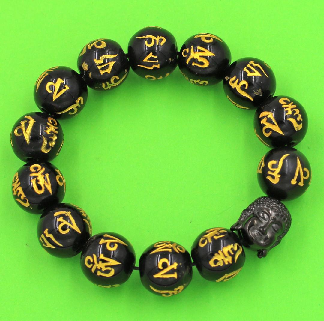 Vòng đeo tay Phật Như lai inox đen - Chuỗi đeo tay đá thạch anh đen Phật chú 14 ly VTEPCVNLE14 - Chuỗi đeo tay đá phong thủy