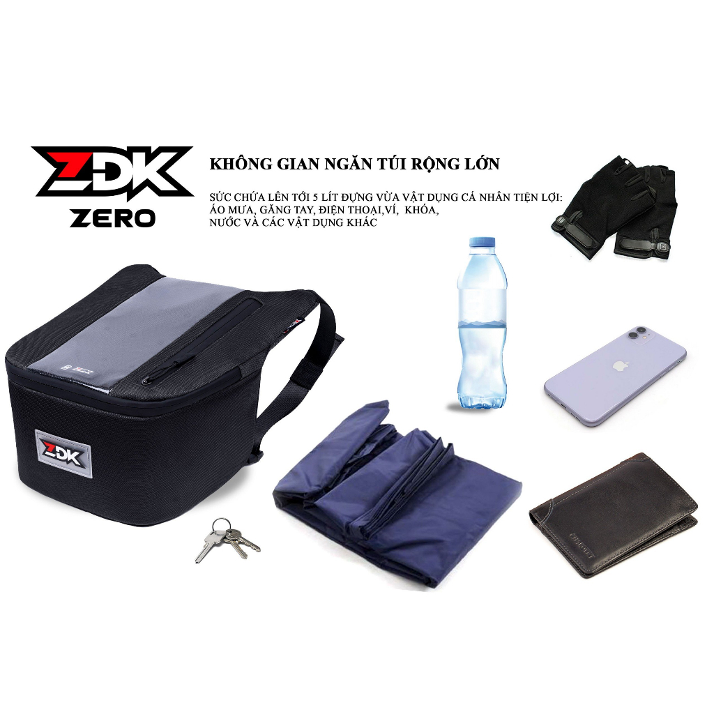 Túi treo xe máy chính hãng ZDK Zero, túi treo đầu xe, túi treo ghi đông xe máy chứa đồ dùng, cảm ứng điện thoại tốt - Hàng chính hãng
