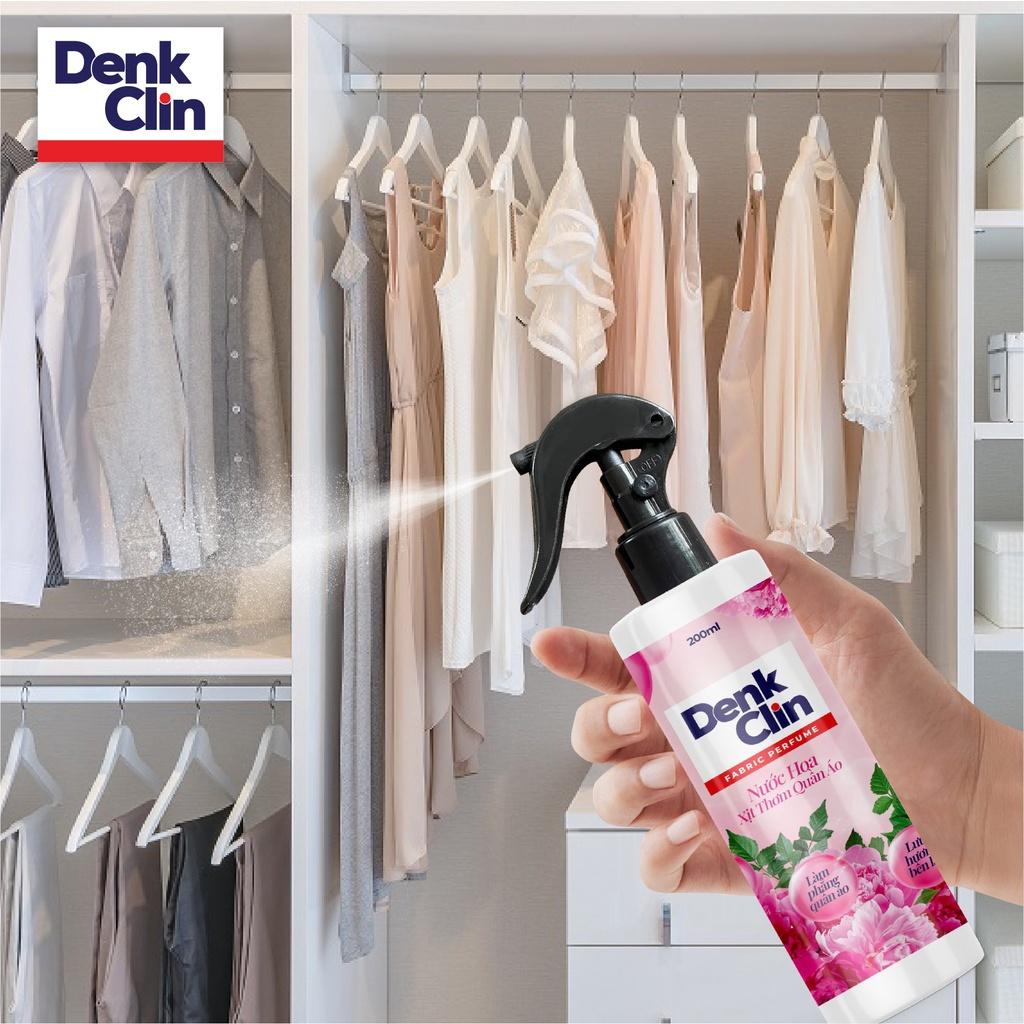 Xả vải khô nước hoa xịt thơm quần áo Denkclin 200ml lưu hương 48h làm mềm vải diệt khuẩn 99.9%