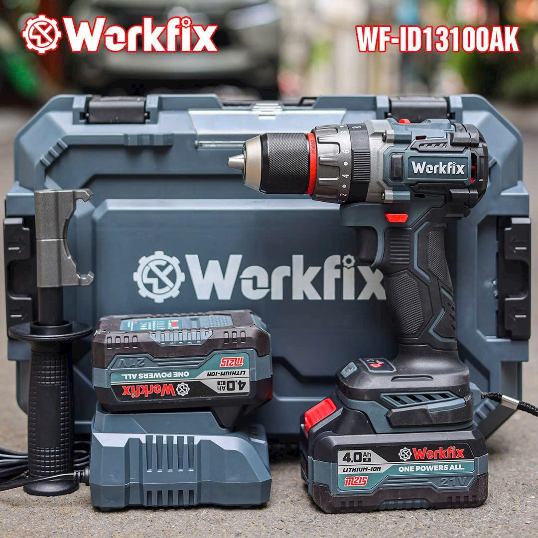 Máy khoan pin Workfix  Đầu Kẹp 13 Ly HM-ID100AK Lực Siết 100N.M - Máy khoan 3 Chức Năng - Bảo Hành chính hãg 6 tháng