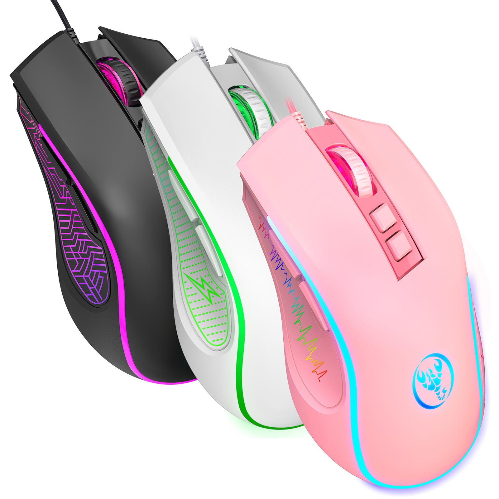 HXSJ X100 Wired Gaming Mouse Ergonomic Gaming Office Mouse 7-color Breathing Light Effect 4-gear Adjustable DPI