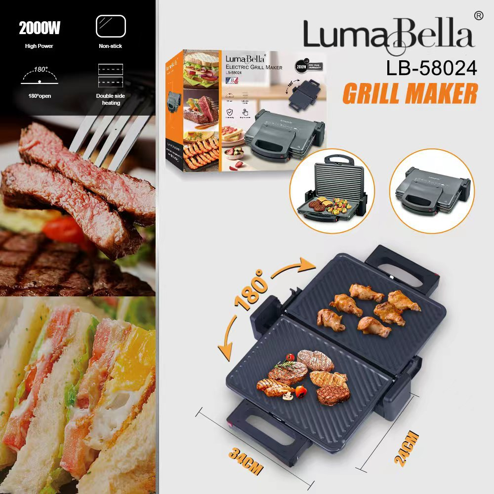 Máy kẹp nướng bánh đa năng Lumabella LB-58024 công suất cao 2000W, nướng bánh mì, thịt, hotdog nhanh chín - DELIYA HÀNG CHÍNH HÃNG