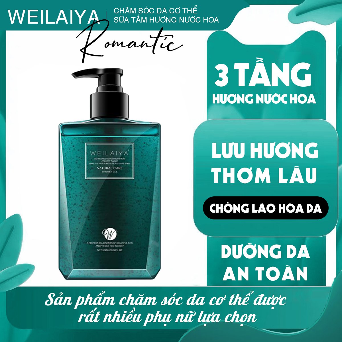 Sữa tắm trứng cá tầm dưỡng ẩm hương nước hoa Weilaiya Moist And Smooth Bath Foam 312ml (kèm lọ mini 60ml), Tặng kèm combo lược